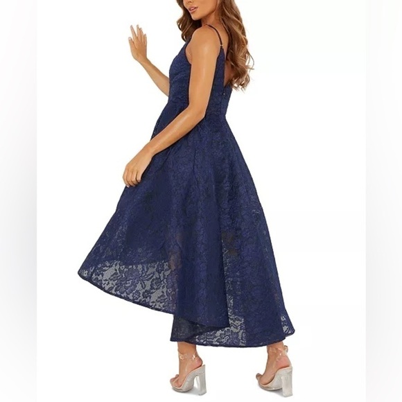 QUIZ Lace High Low Cocktail Party Dress in Midnight Blue Size Medium - Picture 2 of 11